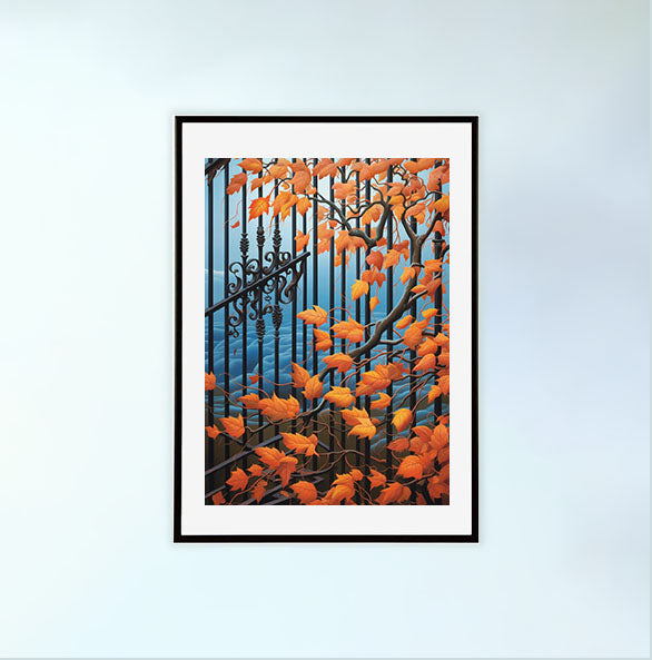 秋の紅葉のアートポスター黒フレームあり