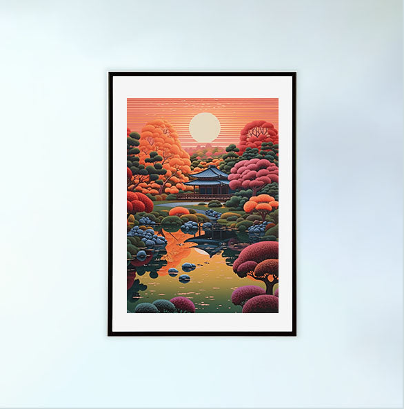 秋の紅葉のアートポスター黒フレームあり