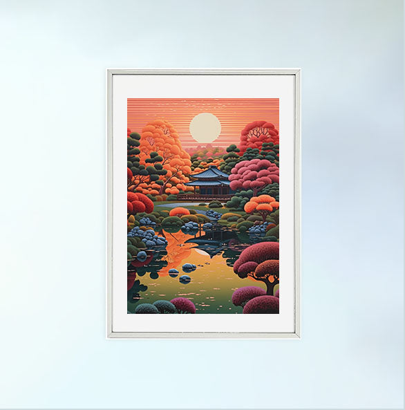 秋の紅葉のアートポスター銀フレームあり