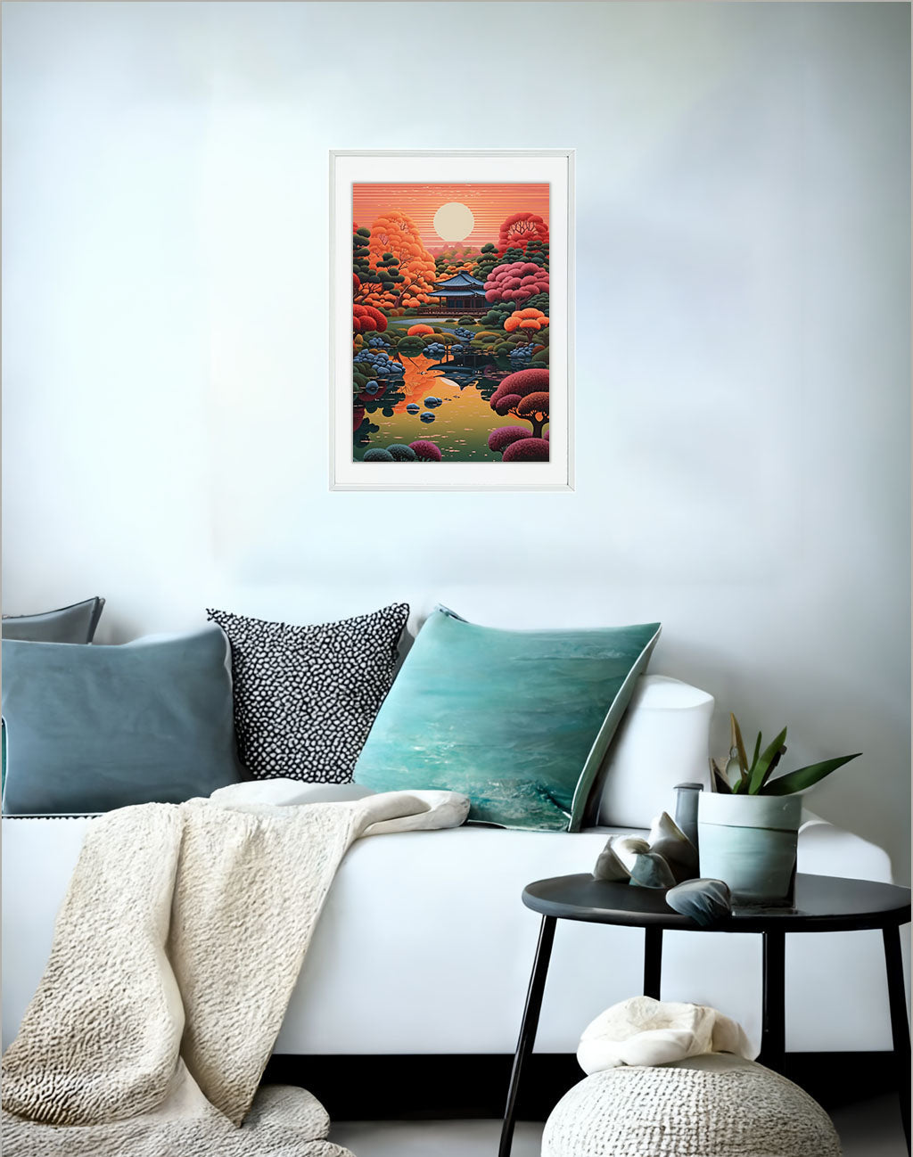 秋の紅葉のアートポスターソファ配置イメージ