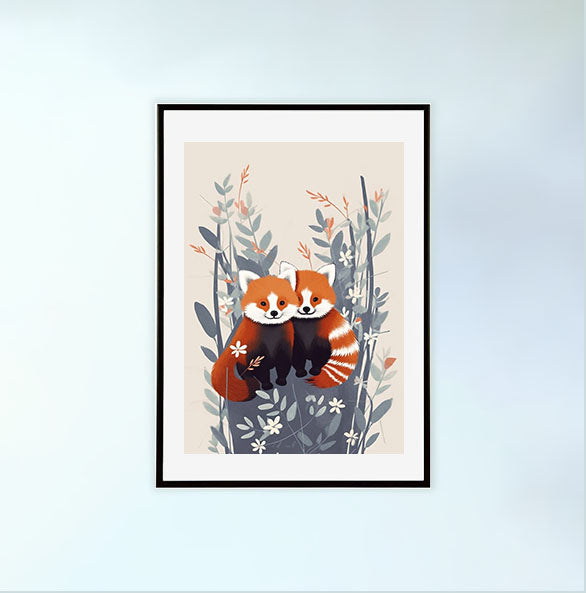 チャーミングなレッサーパンダのアートポスター黒フレームあり