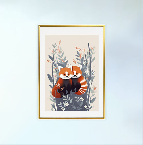 チャーミングなレッサーパンダのアートポスター金フレームあり