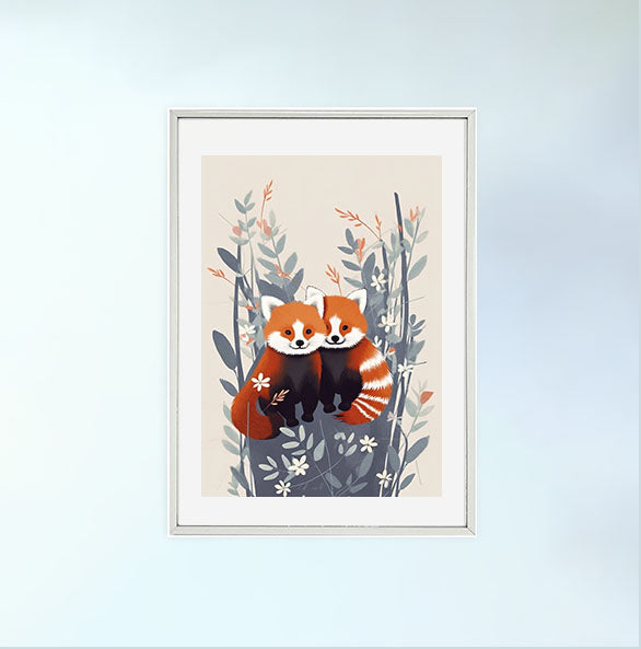 チャーミングなレッサーパンダのアートポスター銀フレームあり