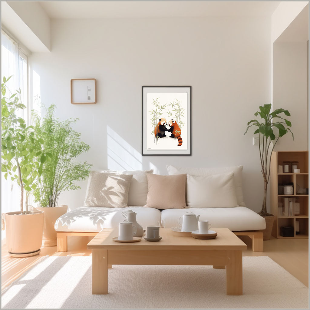 チャーミングなレッサーパンダのアートポスターリビング配置イメージ