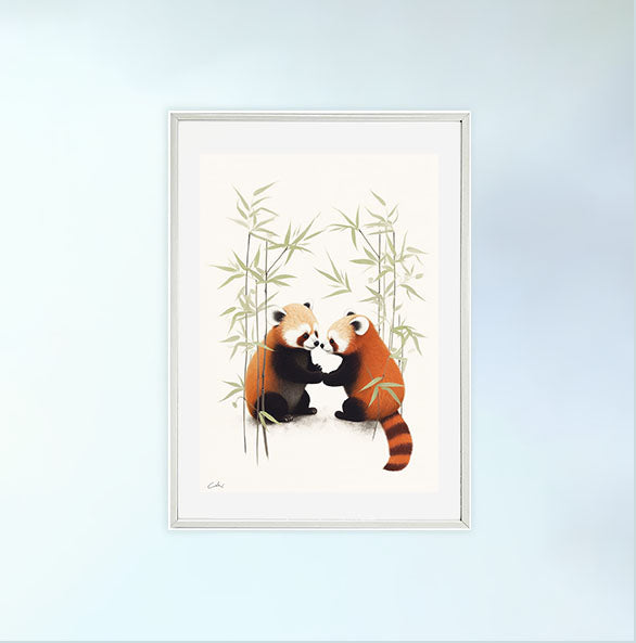 チャーミングなレッサーパンダのアートポスター白フレームあり