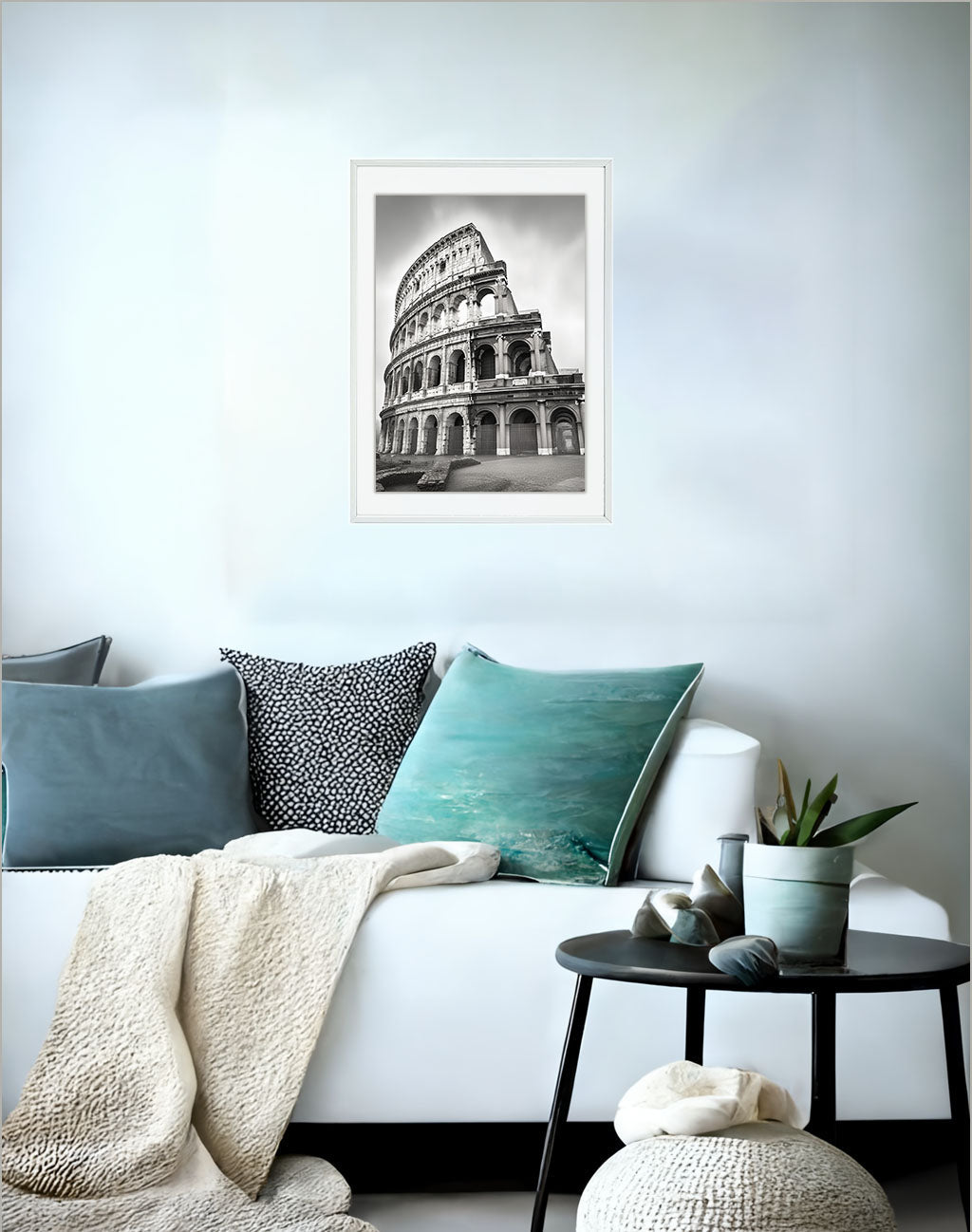 コロッセオのアートポスターソファ配置イメージ