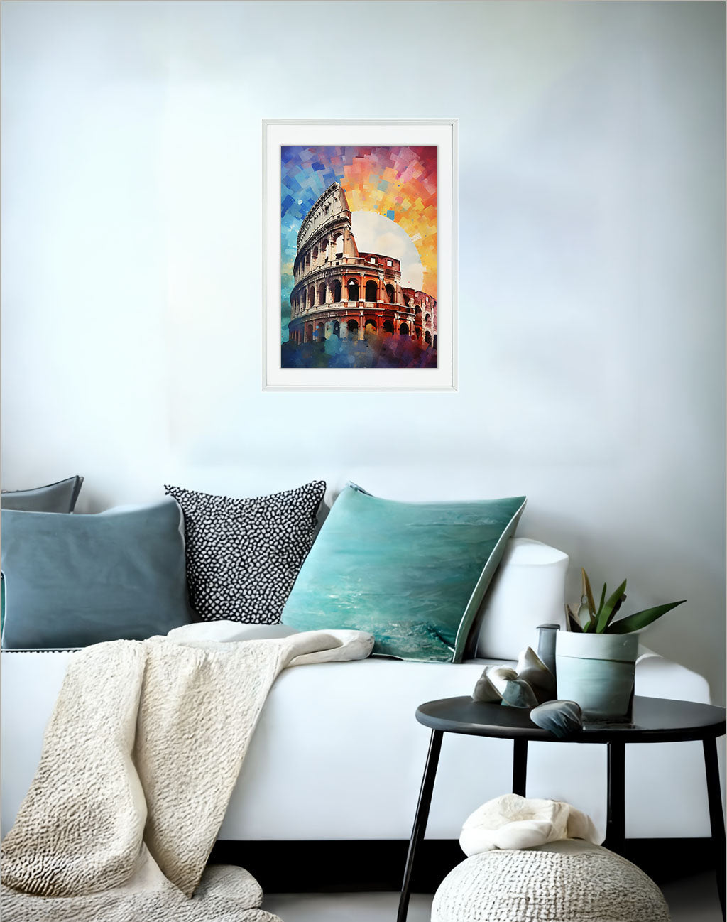 コロッセオのアートポスターソファ配置イメージ
