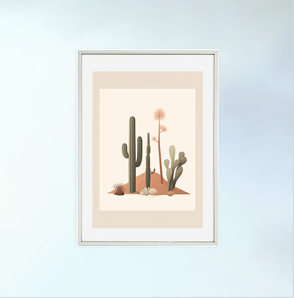 砂漠のオアシスのアートポスター銀フレームあり