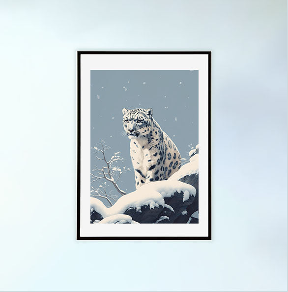 エルーシブ・スノーレオパードのアートポスター黒フレームあり
