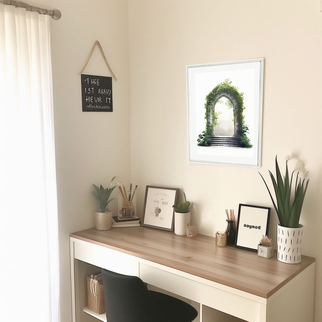 エンチャンテッド アイビー アーチウェイのアートポスター机配置イメージ