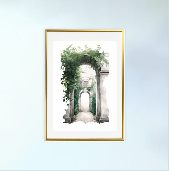 エンチャンテッド アイビー アーチウェイのアートポスター金フレームあり