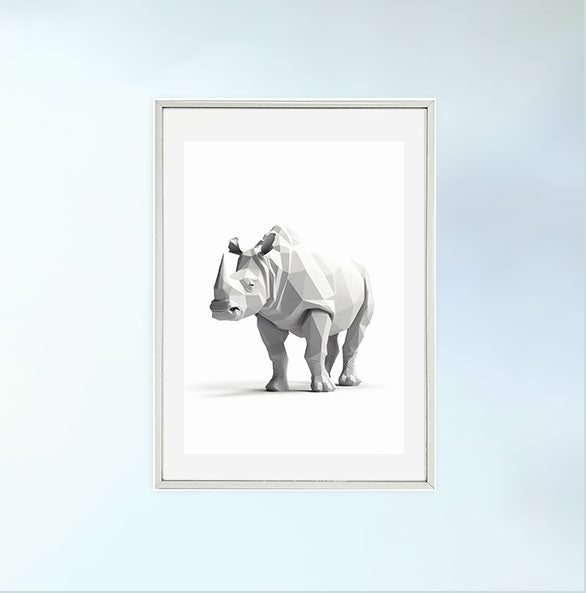 絶滅危惧種サイのアートポスター銀フレームあり