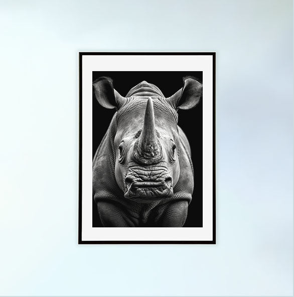 絶滅危惧種サイのアートポスター黒フレームあり