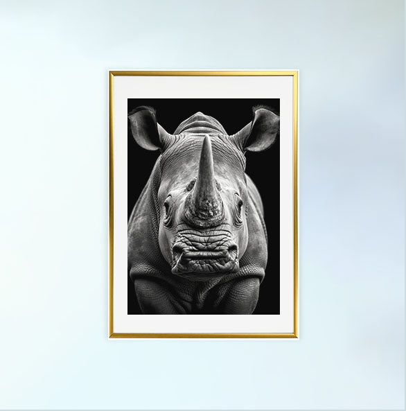 絶滅危惧種サイのアートポスター金フレームあり