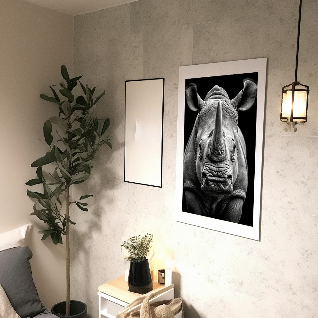 絶滅危惧種サイのアートポスター廊下配置イメージ