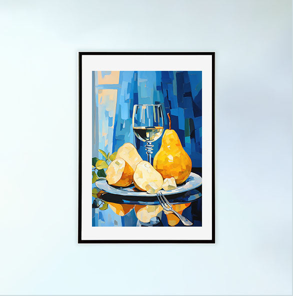 洋梨のアートポスター黒フレームあり
