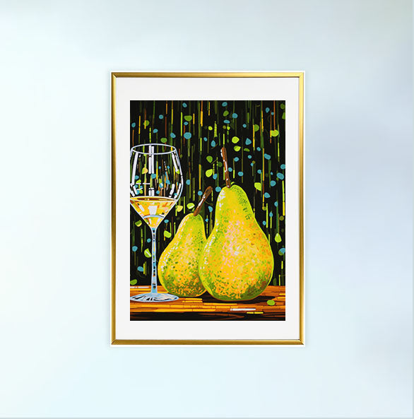 洋梨のアートポスター金フレームあり