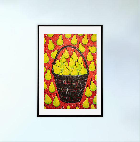 洋梨のアートポスター黒フレームあり