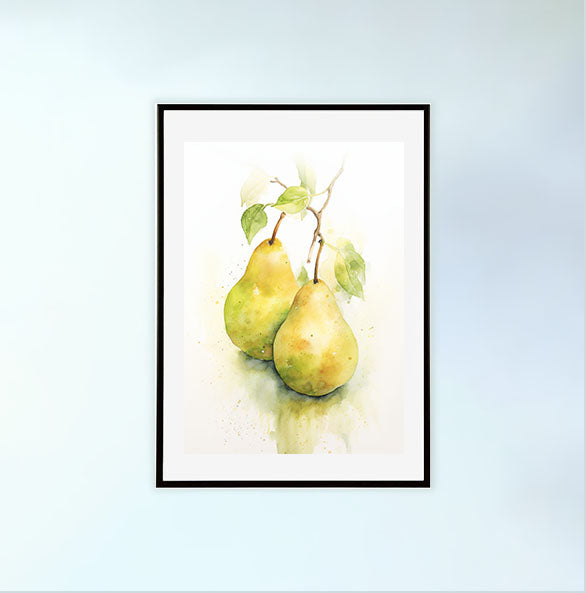 洋梨のアートポスター黒フレームあり