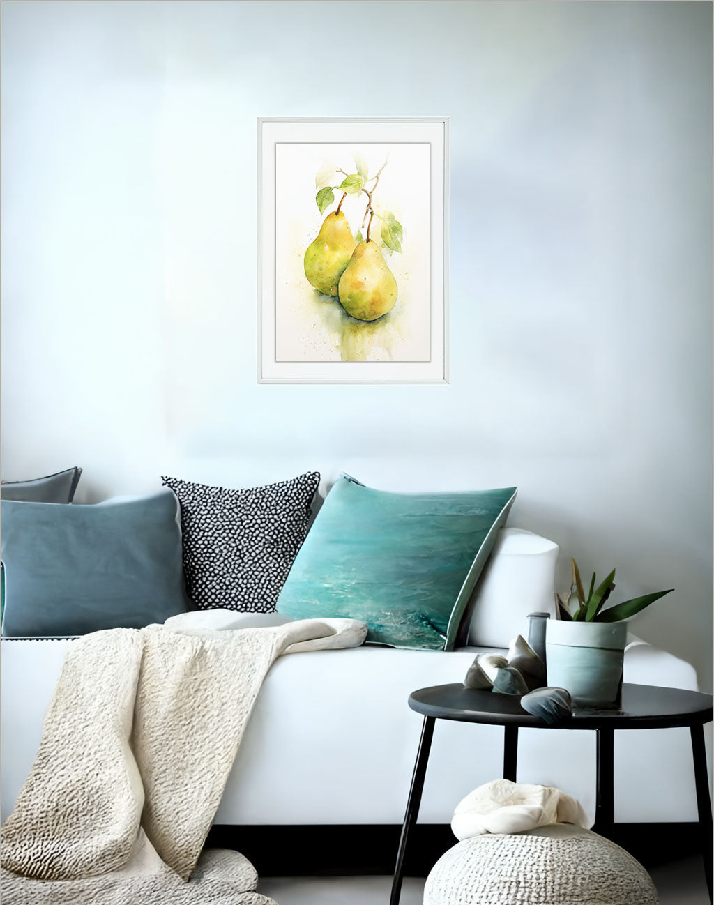 洋梨のアートポスターソファ配置イメージ