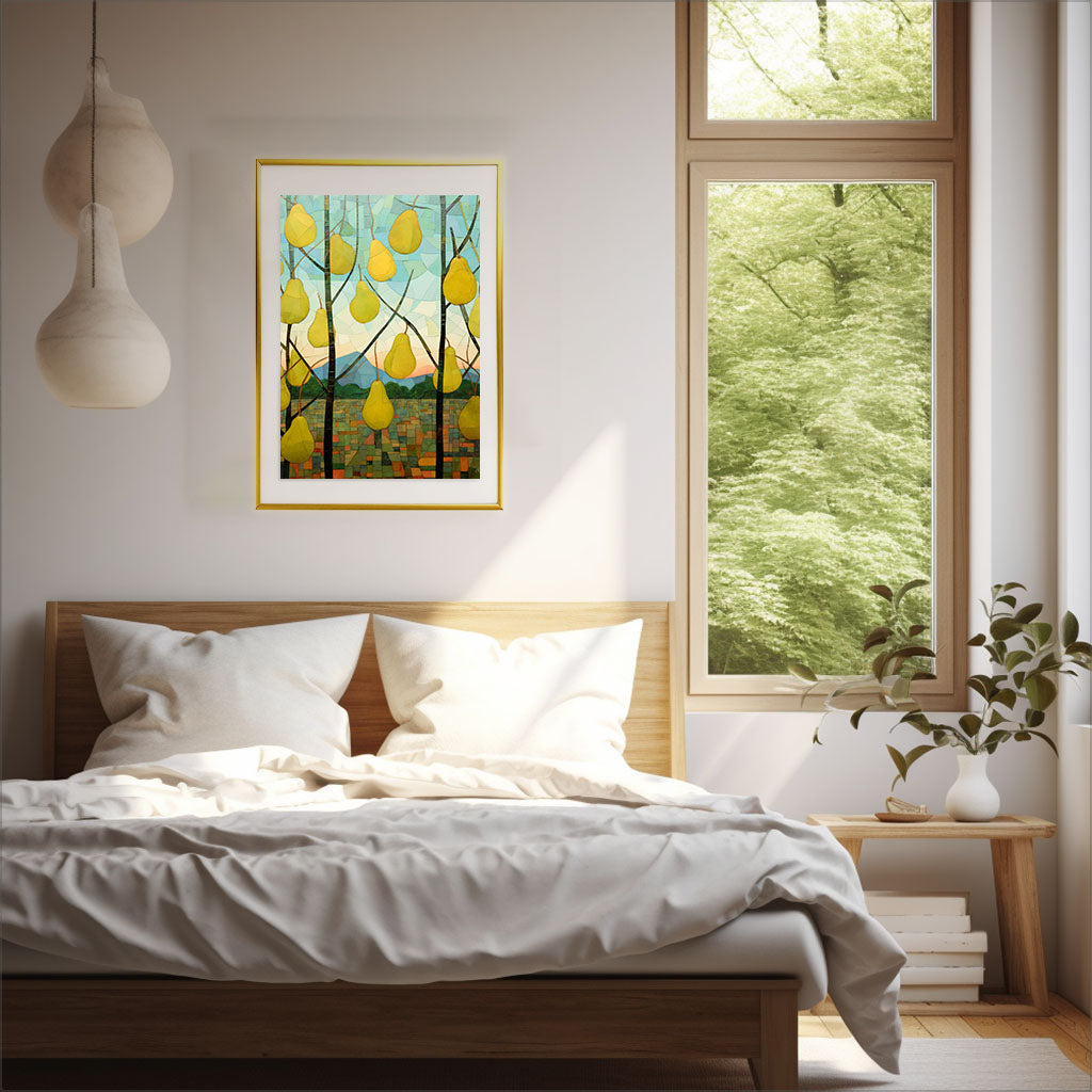 洋梨のアートポスター寝室配置イメージ