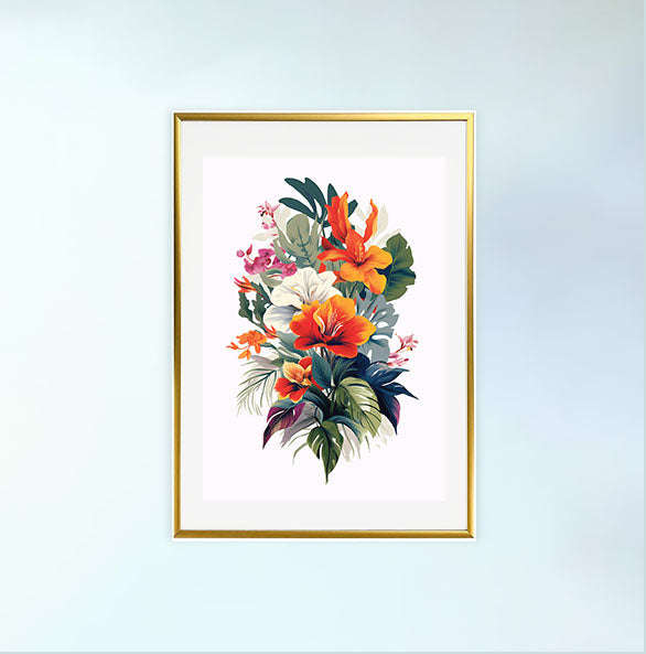 エキゾチックジャングルのアートポスター金フレームあり