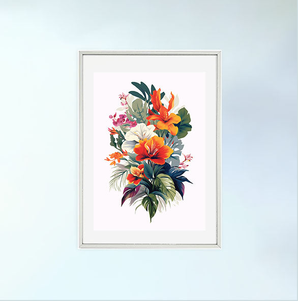 エキゾチックジャングルのアートポスター銀フレームあり