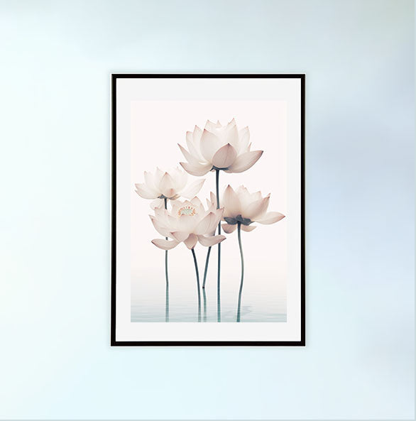 フローティングロータスのアートポスター黒フレームあり