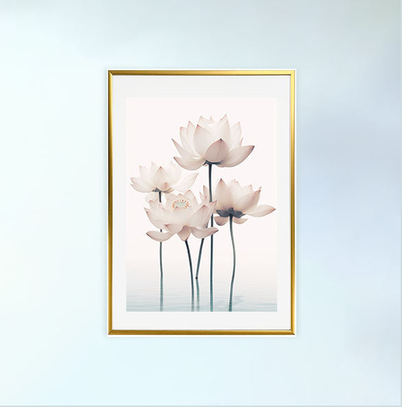 フローティングロータスのアートポスター金フレームあり