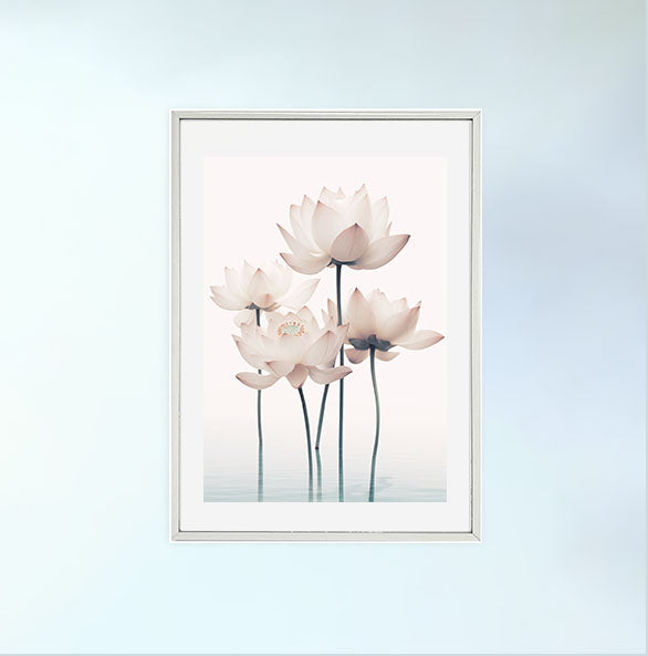 フローティングロータスのアートポスター銀フレームあり