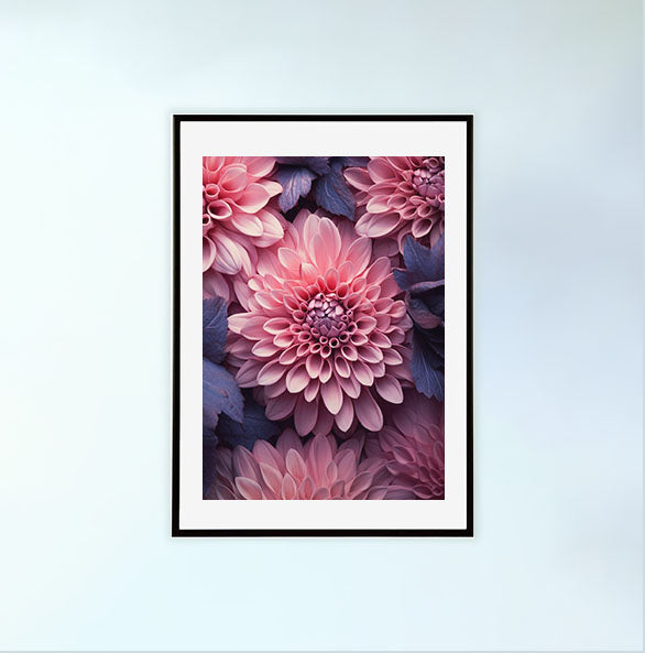 フローラルカレイドスコープのアートポスター黒フレームあり