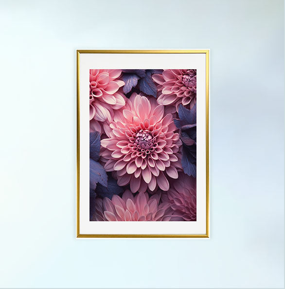 フローラルカレイドスコープのアートポスター金フレームあり