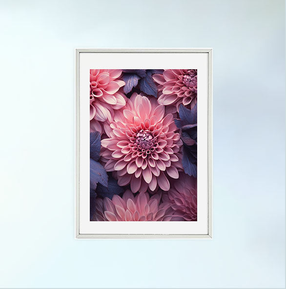 フローラルカレイドスコープのアートポスター銀フレームあり