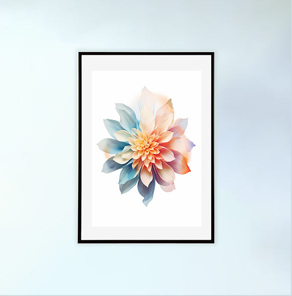 フローラルカレイドスコープのアートポスター黒フレームあり