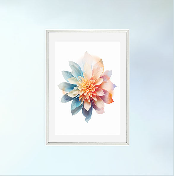 フローラルカレイドスコープのアートポスター銀フレームあり