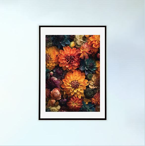 フローラルカレイドスコープのアートポスター黒フレームあり