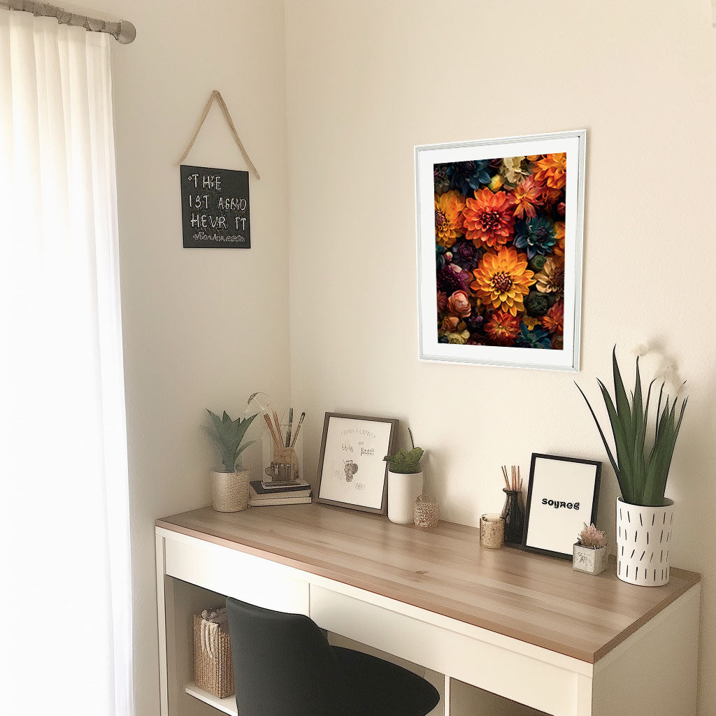 フローラルカレイドスコープのアートポスター机配置イメージ