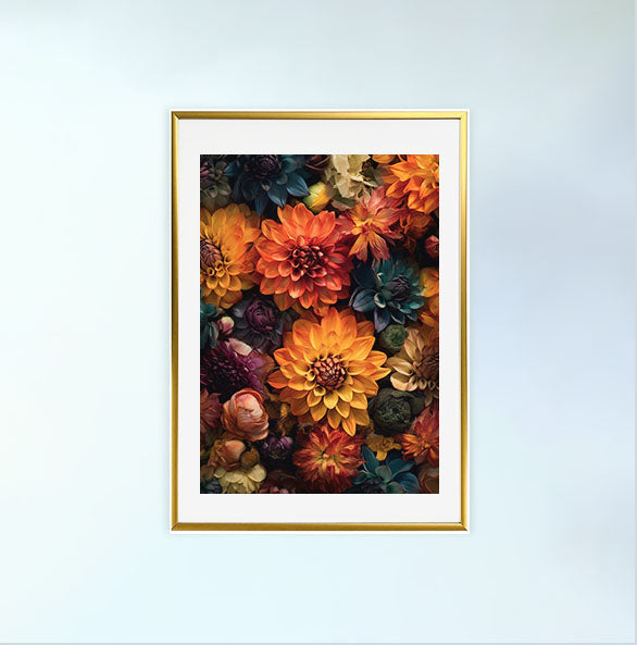 フローラルカレイドスコープのアートポスター金フレームあり
