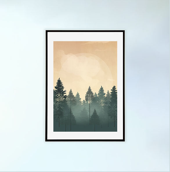 森林の木々のアートポスター黒フレームあり