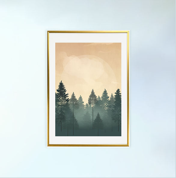 森林の木々のアートポスター金フレームあり