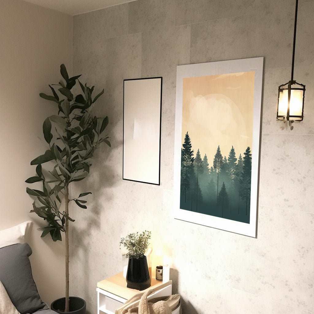 森林の木々のアートポスター廊下配置イメージ