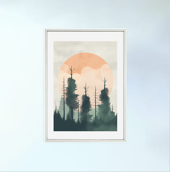 森林の木々のアートポスター銀フレームあり