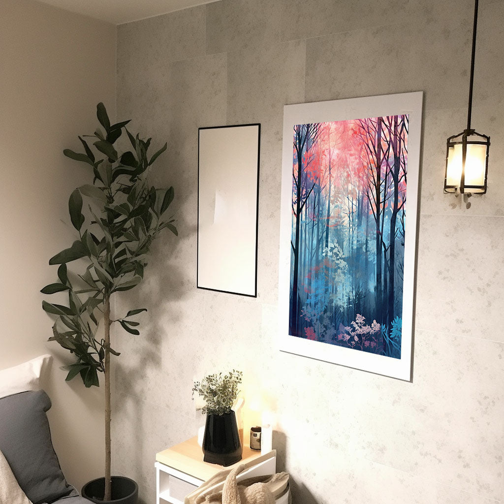 森林の木々のアートポスター廊下配置イメージ