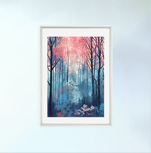 森林の木々のアートポスター銀フレームあり