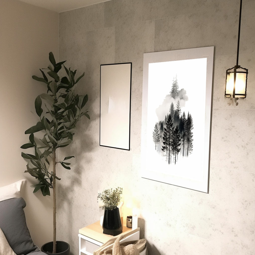森林の木々のアートポスター廊下配置イメージ
