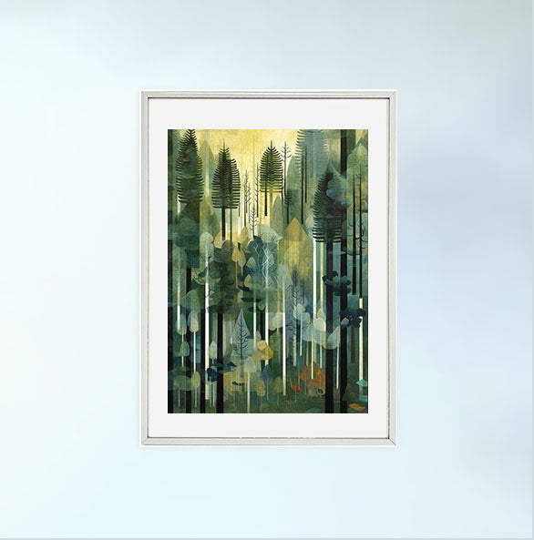 森林の木々のアートポスター銀フレームあり