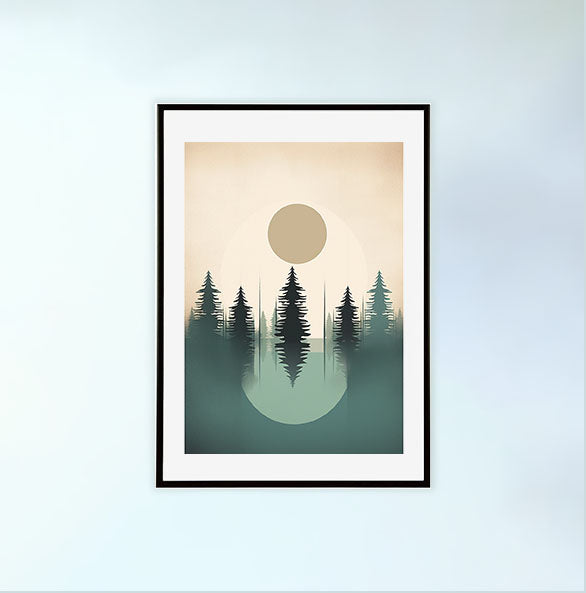 森林の木々のアートポスター黒フレームあり
