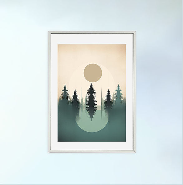 森林の木々のアートポスター銀フレームあり