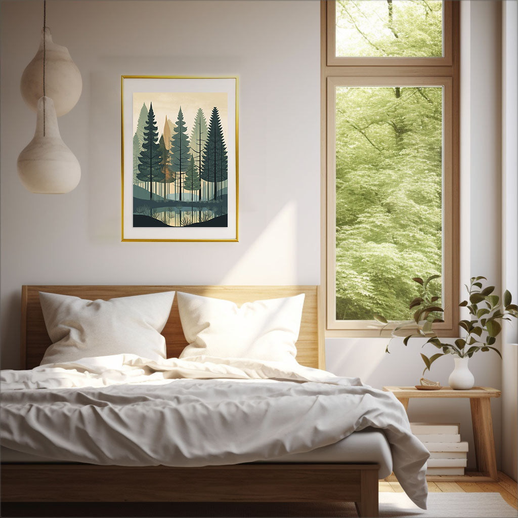 森林の木々のアートポスター寝室配置イメージ