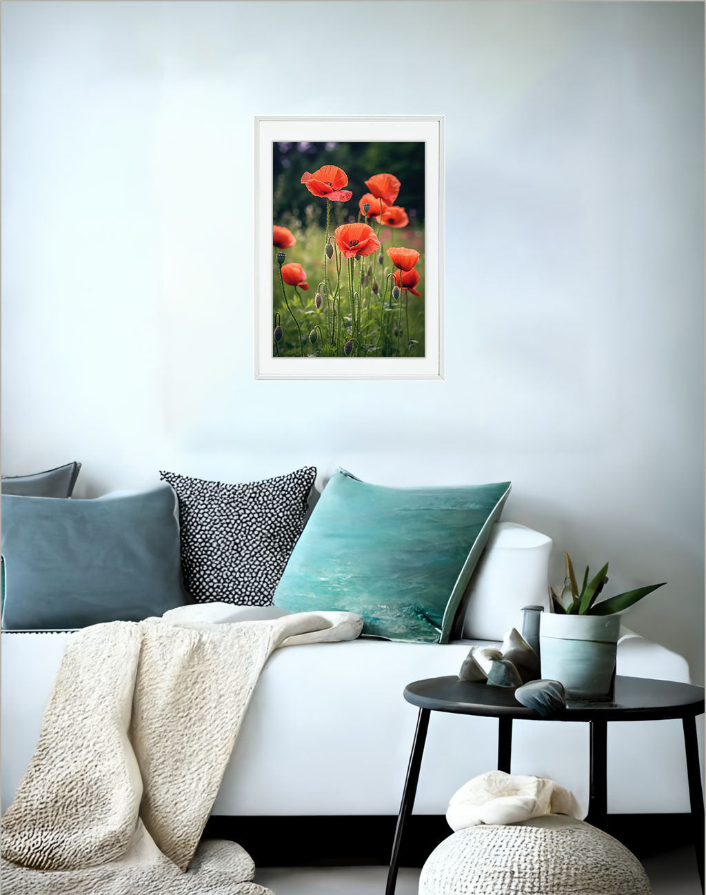 ジオメトリック・ユーフォリアのアートポスターソファ配置イメージ